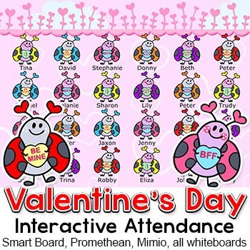 Preview of Valentine's Day Attendance & Lunch Count - Interactive Whiteboards & Smartboards