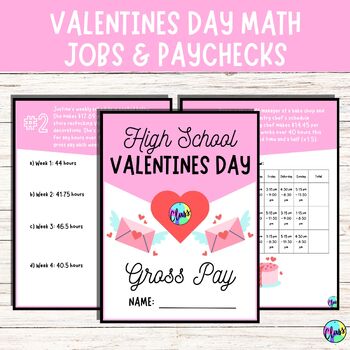 Preview of Valentines Day Jobs and Paychecks | High School Math | February