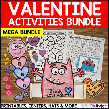 Preview of Valentines Day Kindergarten MEGA Activities, Crafts, Centers, Math, Literacy