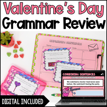 Preview of Valentine's Day Grammar Task Cards | Digital Valentine's Day Grammar Activities