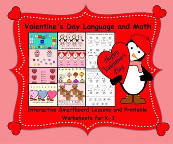 Preview of Valentine's Day Language and Math for K-1 for Smartboard