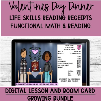 Preview of Valentines Day Life Skills Unit Functional Math and Reading Receipts BUNDLE