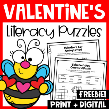 Preview of Valentine's Day Worksheets: FREE Valentine's Day Literacy Puzzle Activities