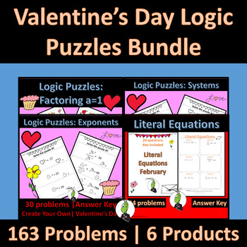 Preview of Valentines Day Logic Puzzles | Algebra | Integers | Logic | Exponents |Factoring