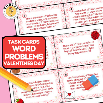 Preview of Valentines Day - MULTI-STEP WORD PROBLEMS - Task Cards - Math Scoot Activity
