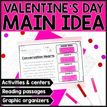 Preview of Valentines Day Main Idea & Details Activities | February Reading Comprehension