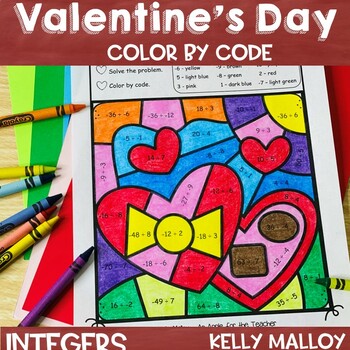 Preview of Valentine's Day Coloring Sheets Pages February Adding Subtracting Integers