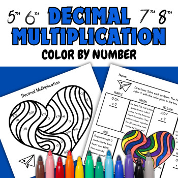 Preview of Valentines Day Math Activities Decimal Multiplication Color by Number