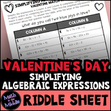 Valentines Day Math Activity - Simplifying Algebraic Expre