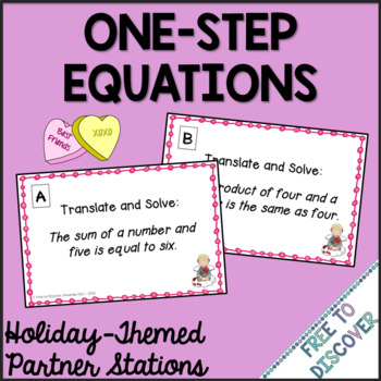 Preview of Valentines Day Math Activity Solving One Step Equations