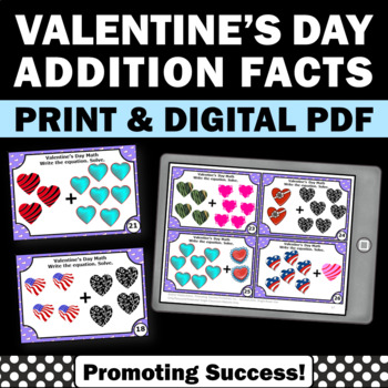 Preview of Valentines Day Addition with Pictures Within 10 Facts to 10 Practice Game