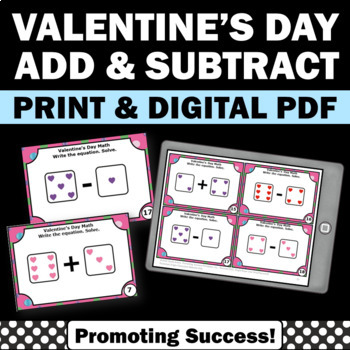 Preview of Valentines Day Math Games Addition and Subtraction Within 10 Task Cards Centers