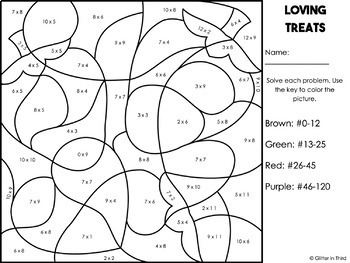 valentines day math coloring multiplication facts by glitter in third