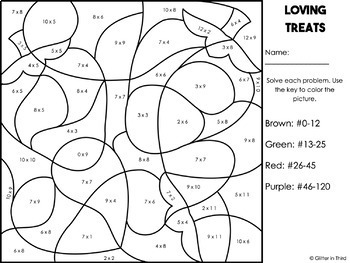free valentines day math color by number worksheets multiplication facts