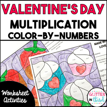 Preview of FREE Valentines Day Math Color By Number Coloring Pages Multiplication Facts