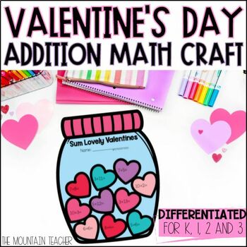 Preview of Valentines Day Math Craft and Activity for Fact Fluency and 2 Digit Addition