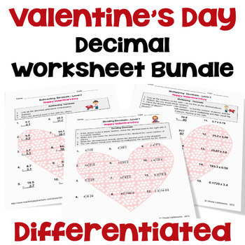 Preview of Valentine's Day Decimal Worksheet Bundle - Differentiated