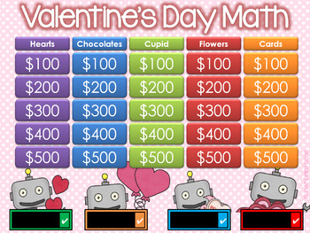 Preview of Valentine's Day Math Jeopardy Style Game Show Google Classroom Distance Learning