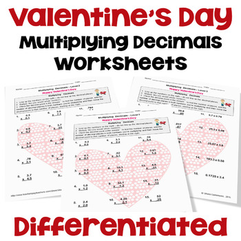 Preview of Valentine's Day Multiplying Decimals Worksheets - Differentiated