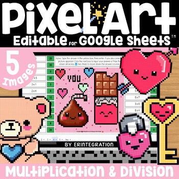 Preview of Valentines Day Pixel Art Math Multiplication and Division on Google Sheets