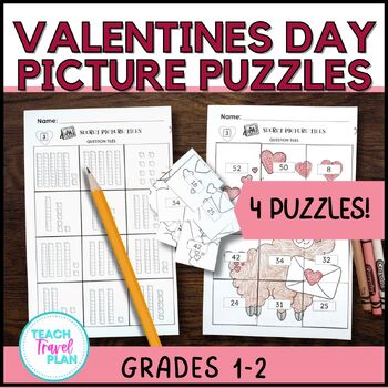 Preview of Valentines Day Math Puzzles - Math Picture Puzzles  1st Grade  2nd Grade