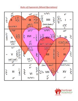 Valentine's Day Math Puzzles - Rules of Exponents by The Gurgals