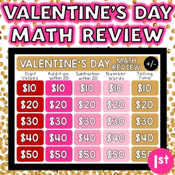 Preview of Valentines Day Math Review Game Show 1st Grade