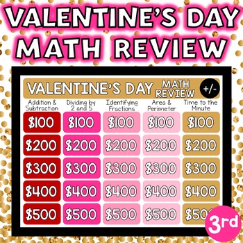 Preview of Valentines Day Math Review Game Show 3rd Grade