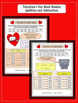 Preview of Valentines Day Math Riddles | Single and Double Digit Addition and Subtraction