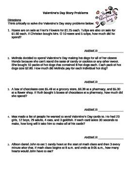 Preview of Valentine's Day Math Story Problems - Mixed Applications