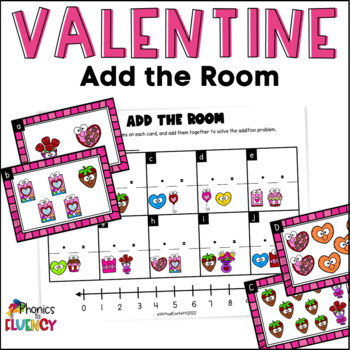 Preview of Kindergarten Math Valentines Day - Write the Room Addition - February Math