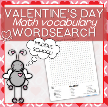 Preview of Valentines Day Math Vocabulary Wordsearch