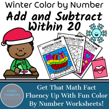 Preview of Christmas Math Worksheets Addition Within 20 Color By Number Winter