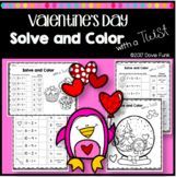 Valentines Day Math Worksheets - Solve and Color with a Tw
