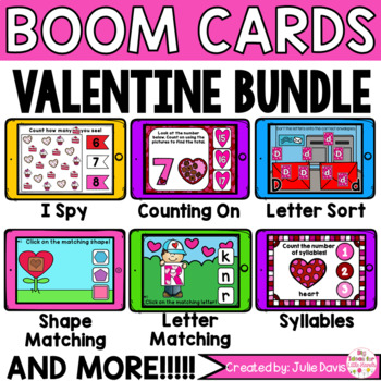Preview of Valentines Day Math and Phonics Digital Boom Cards™ Bundle