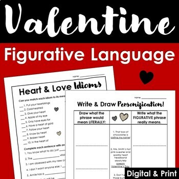 Preview of Valentine's Day Middle School Activities - Figurative Language - PDF & Digital