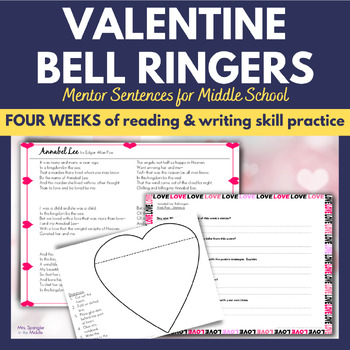 Preview of Valentines Day Bell Ringers Annabel Lee | Bellringers for Middle School