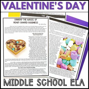Preview of Valentines Day Middle School English Nonfiction Inferences Grammar