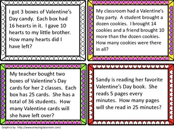Preview of Valentine's Day Multi-step Word Problem Task Cards