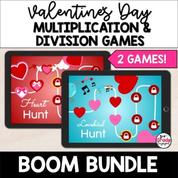 Preview of Valentines Day Multiplication & Division Math Games Boom ™ Cards Bundle