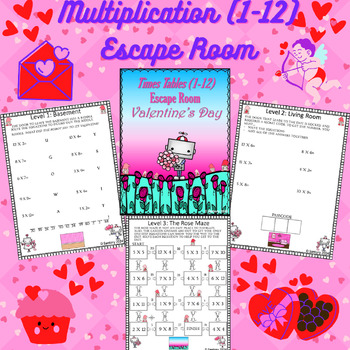 Preview of Valentines Day Multiplication Escape Room | 3rd & 4th Grade Math | Times Tables
