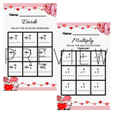Valentines Day Multiplication and Divison Math Worksheets