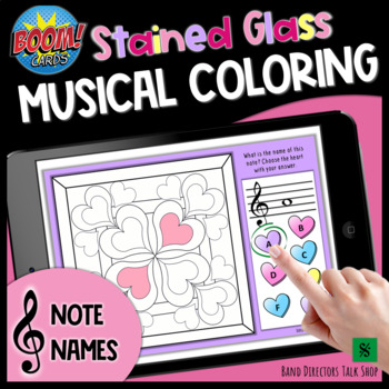Preview of Valentines Day Music Coloring Pages - Stained Glass - Treble Clef Note Names