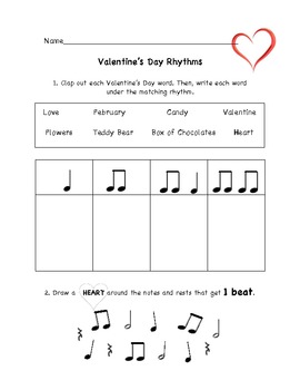 Preview of Valentine's Day Music Rhythm Worksheet