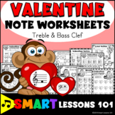 Valentines Day Music Worksheets: Treble Clef & Bass Clef N