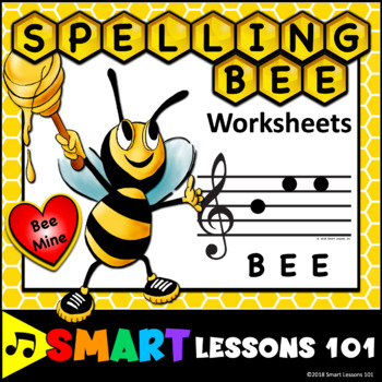 Preview of Valentine Spelling Bee Music Worksheets: Treble Clef Note Name Music Activities