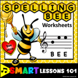 Valentine Spelling Bee Music Worksheets: Treble Clef Note 