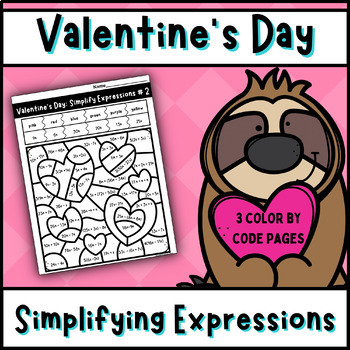 Preview of Valentine's Day Simplify Expressions Color By Code, Valentine's Math Activities