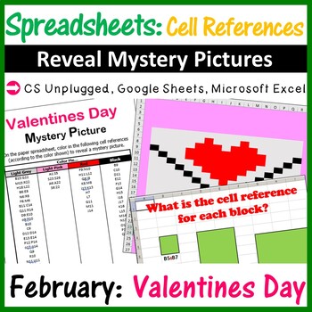 Preview of Valentines Day Activities Mystery Pictures - Spreadsheet Cell References