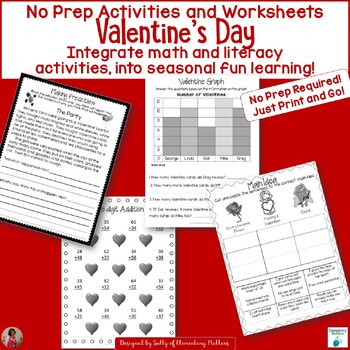 Preview of Valentine's Day Worksheets & Activities Literacy and Math No Prep for 2nd Grade